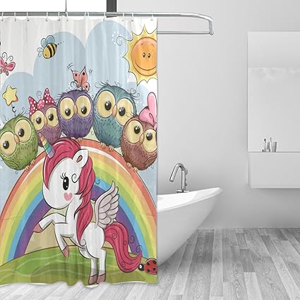 Amazon Com Wihve Shower Curtain Unicorn Owl Rainbow 60 X 72 Inch