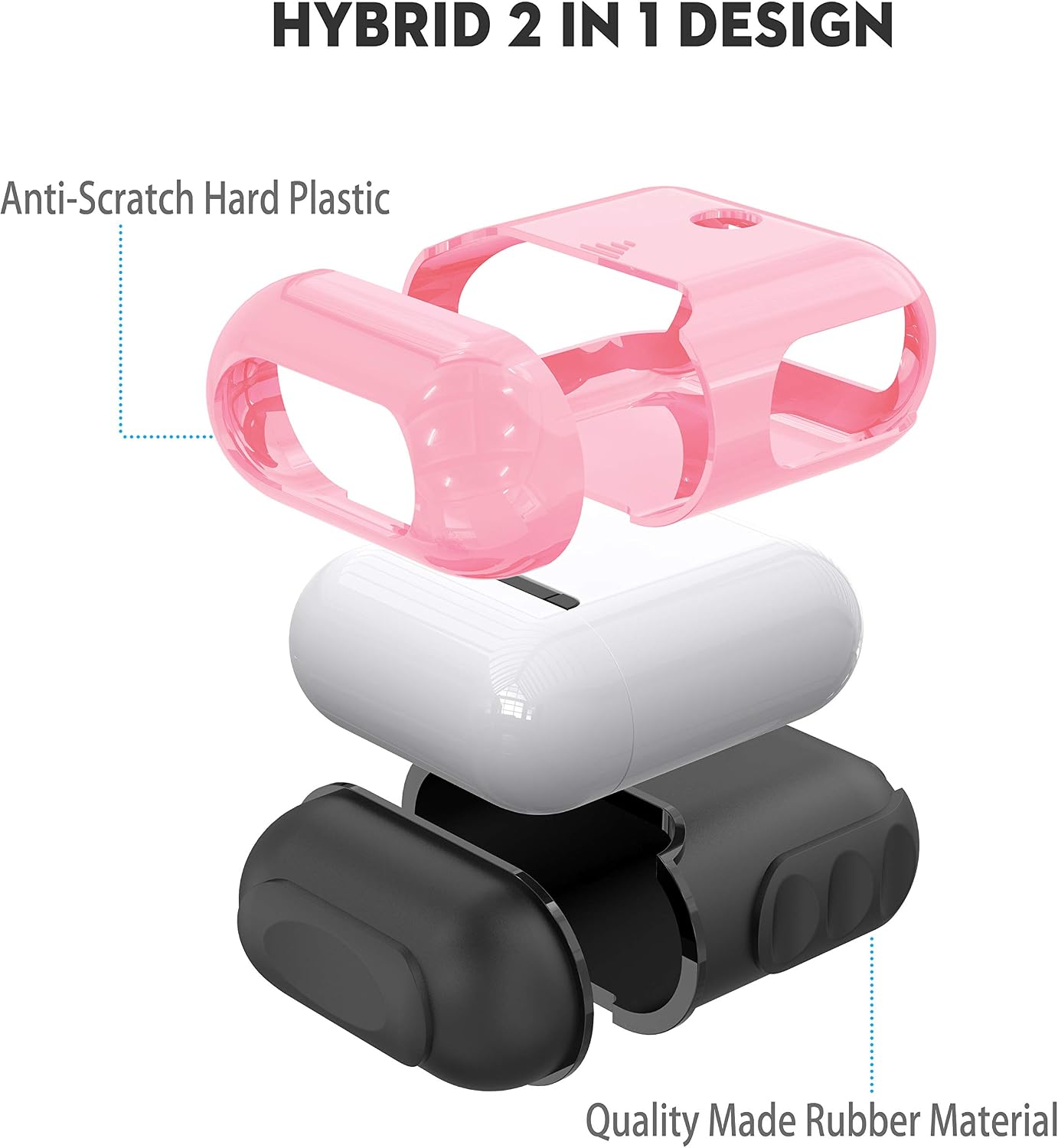 ORETECH Case for AirPods 1/2, 1 Shockproof Anti-Scratch Silicone PC Accessories Case, Pink and Black, Pink & Black - Image 5