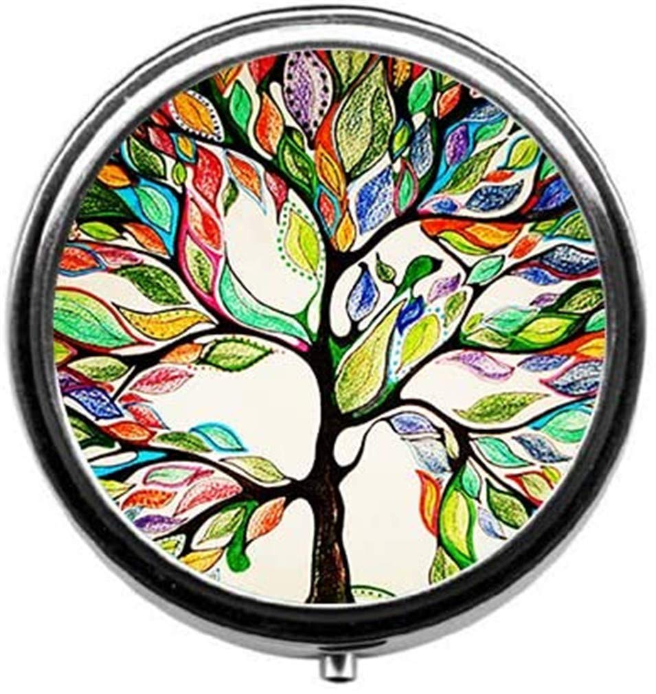 Round Medicine Box Portable Mini Metal Pill Case 2 inches Travel Little Pill Dispenser for Purse (style-42)