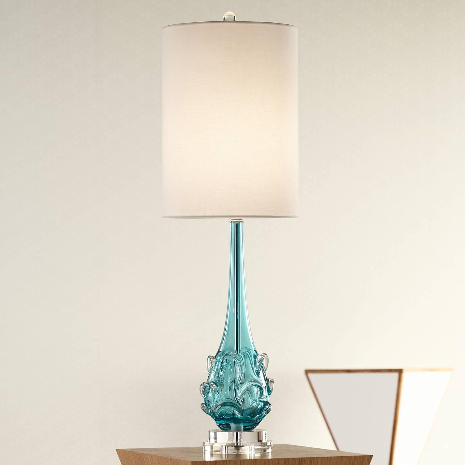 clear blue glass table lamps