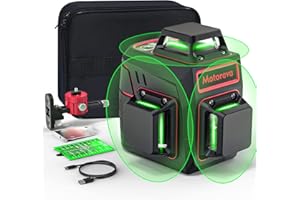 Motovera Self Leveling Laser Level 3x360° 3D Cross Line Rotary Lasers Green Beam, Pulse Mode Battery Indicator, USB Type-C Charging, 360° Adjustable Liftable Magnetic Base, Li-ion Battery