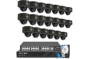 PANOOB 32 Channel Security Camera System, 20x 5MP Wired IK10 Vandal-Proof Dome IP PoE Cameras Outdoor with Smart AI Human Detection, Built-in Mic, Remote Access, 4K 32CH NVR 8TB HDD, PD54B2032-5M