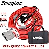 Energizer Jumper Cables, 30 feet, 1 Gauge, 800A, Booster Battery Cables with Permanent Installation kit and Quick Connect Plu