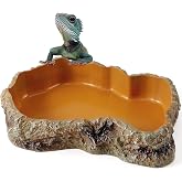 Reptile Food Water Bowl, Mini Resin Rock Feeding Dish for Bearded Dragon | Lizard Gecko, Chameleon, Frog, Snake, Hermit Crab, Turtle Pets Feeding, Smooth Easy-Clean Terrarium Amphibian Worm Feeder 