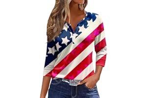 HTHLVMD Women's 2024 4th of July Women's T-Shirt American Flag Colorful T-Shirt Women's Shirt Patriotic Shirt 3/4 Sleeve V-Neck Top