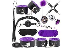 Sex Bondage 12Pcs BDSM Leather Bondage Sets Restraint Kits Adult Sex Toys (Purple)