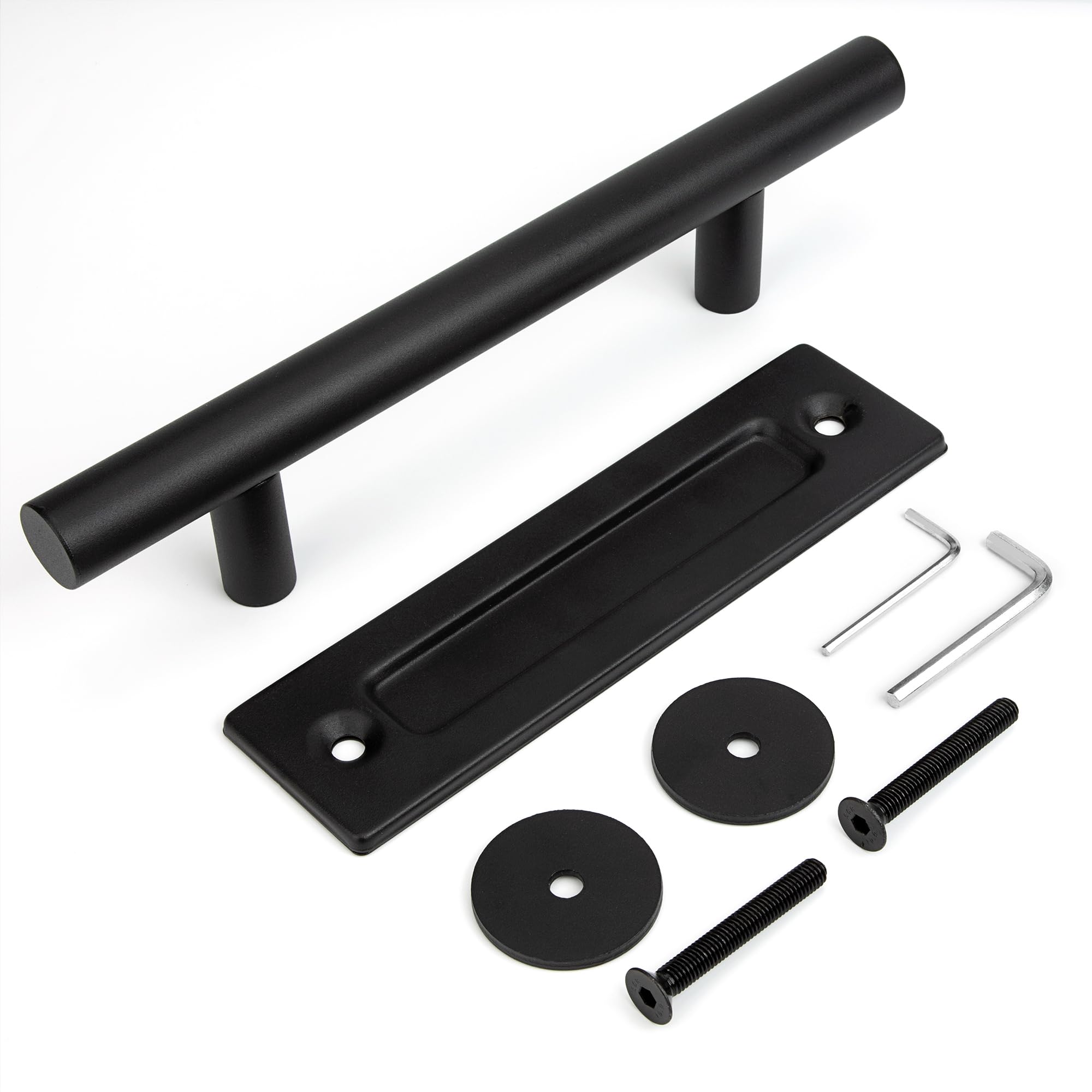 Johotone Sliding Door Handle Round Barn Door Handle Heavy Duty Double Sided Pull and Flush Door Handle Set for Gate Garages 12"/30cm Black