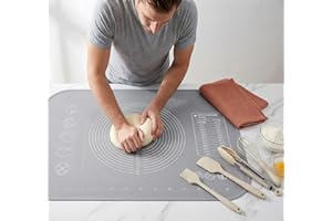 5 in 1 Non-Slip Silicone Baking Mat 28"L x 20"W Extra Thick Dough Rolling Mat with Measurements and Edge Heightening Non-stic