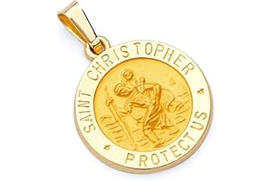 GoldenMine Fine Jewelry Collection 14k Yellow Gold Hollow Religious St. Christopher Pendant