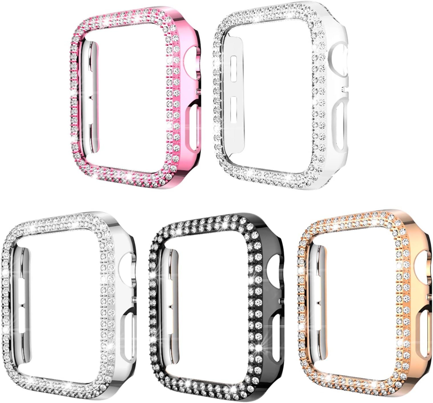 Haojavo Compatible for Apple Watch Case 38mm, 5 Pack Bling Crystal Diamonds Shiny Rhinestone Bumper Protective Case PC Frame for Apple Watch Series 3/2/1 Women Girl
