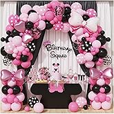 143PCS Pink Mouse Balloon Garland Arch Kit, Pink and Black Balloons with Bow Foil Balloons Birthday Party Decorations For Minnie Mouse Party (PINK)