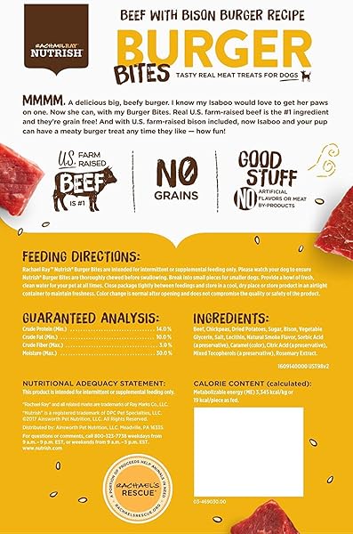 NUTRISH BURGER BITES BEEF RECIPE WITH BISON PREMIUM DOG TREATS, 12 OZ. POUCH (RACHAEL RAY)