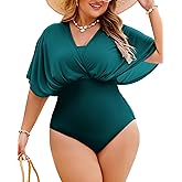 Jolefille Plus Size One Piece Swimsuit for Women Modest Tummy Control Bathing Suit Mesh Sleeve Flattering Slimming Swim Suits