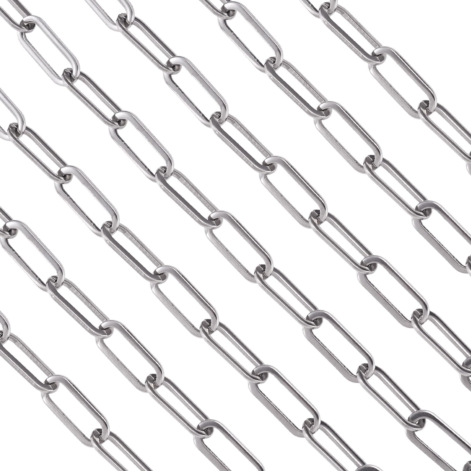 PandaHall 2 Meters Stainless Steel Paperclip Link Chain 6.5mm Wide Oval Link Chain Choker for Women Girls