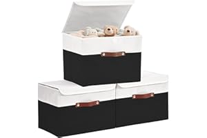 DECOMOMO Storage Box with Lid, Decorative Box, Large Storage Bins with Flip Lid (Black & White, 3 Pack)