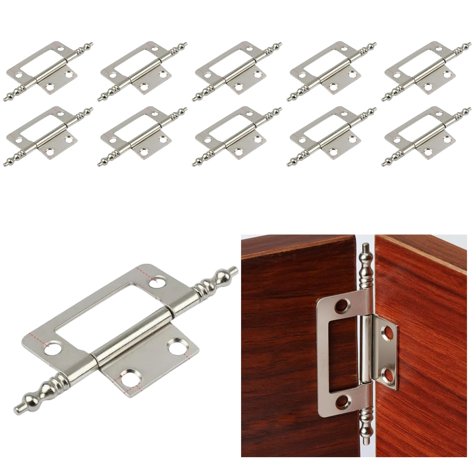 8PCS Steel Flush Hinges,Silver 2 Inch,Door Hinges for Drawer Cabinet