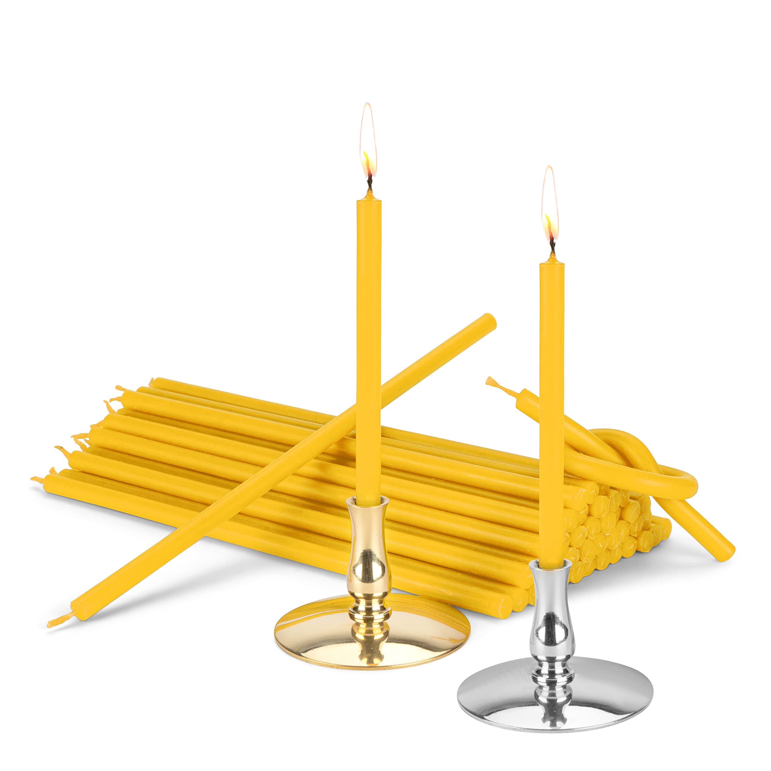 NKlaus - Set 2X Candle Holders with 200g Altar Candles Yellow Thin L 185mm Paraffin Wax 40042