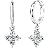 Moissanite Earrings for Women, 925 Sterling Silver Four Leaf Clover Hoops VVS1 Brilliant Moissanite Drop Dangle Earring Hypoallergenic Jewelry Christmas Anniversary Birthday Gifts