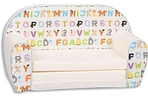 Delsit - Versatile 2 in 1 Toddler & Kid Foldable Sofa - Convertible Stylish Nugget Couch, Bed - Kid's Soft Furniture w/Washable Cover - Indoor Sleeping & Playroom Essential (The Alphabet Sofa)
