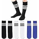 Santgoo Kids Soccer Socks-Toddler Striped Knee High Socks for Girls Boys,Cotton Athletic Baseball Softball Tube Sock