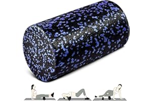 Yes4All High-Density Round Back Roller Foam, Exercise Foam Roller for Yoga, Pilates & Stretching - Blue Speckled - 12 Inches