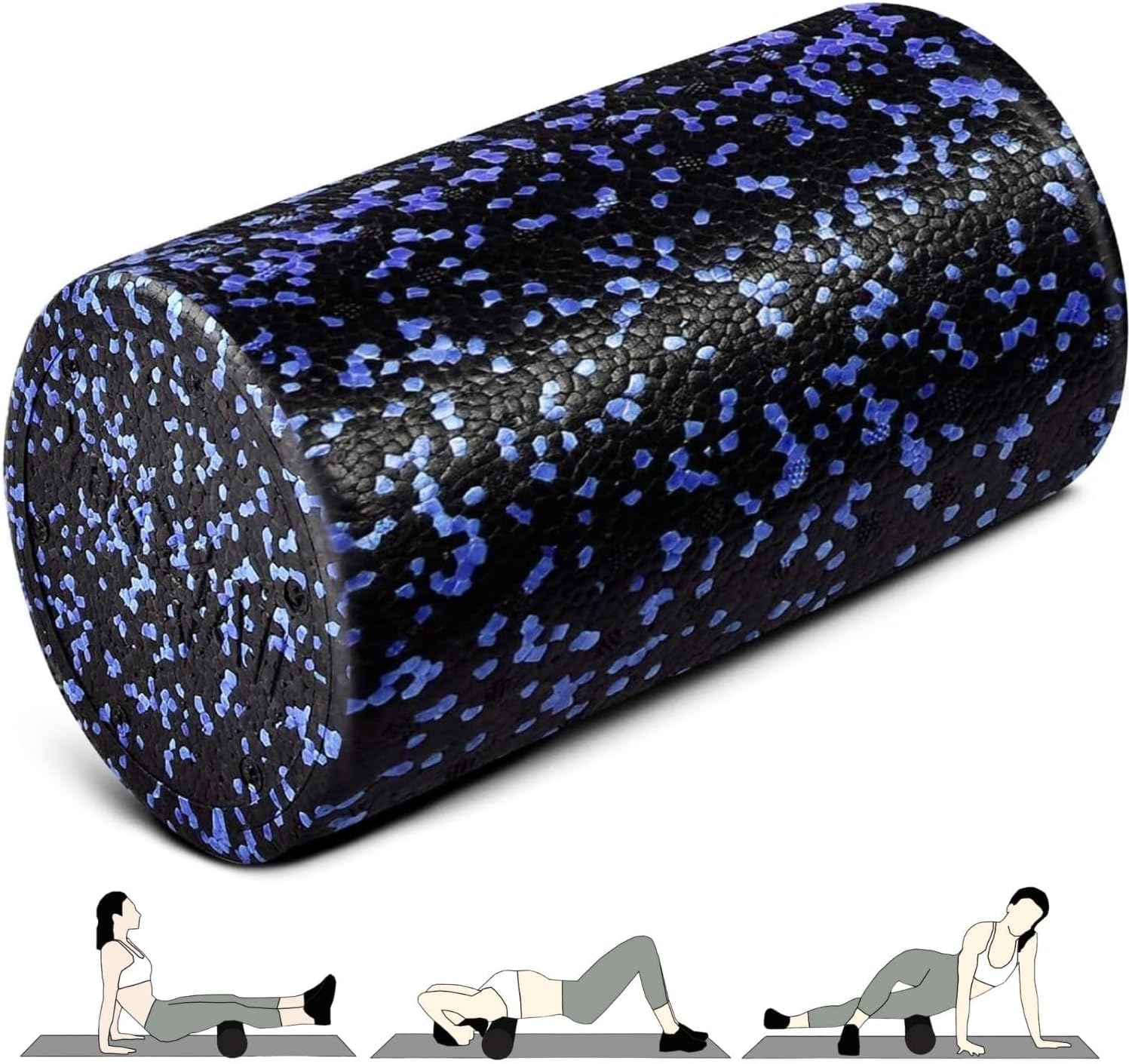 Photo 1 of Yes4All High-Density Round Back Roller Foam, Exercise Foam Roller for Yoga, Pilates & Stretching - Blue Speckled - 12 Inches