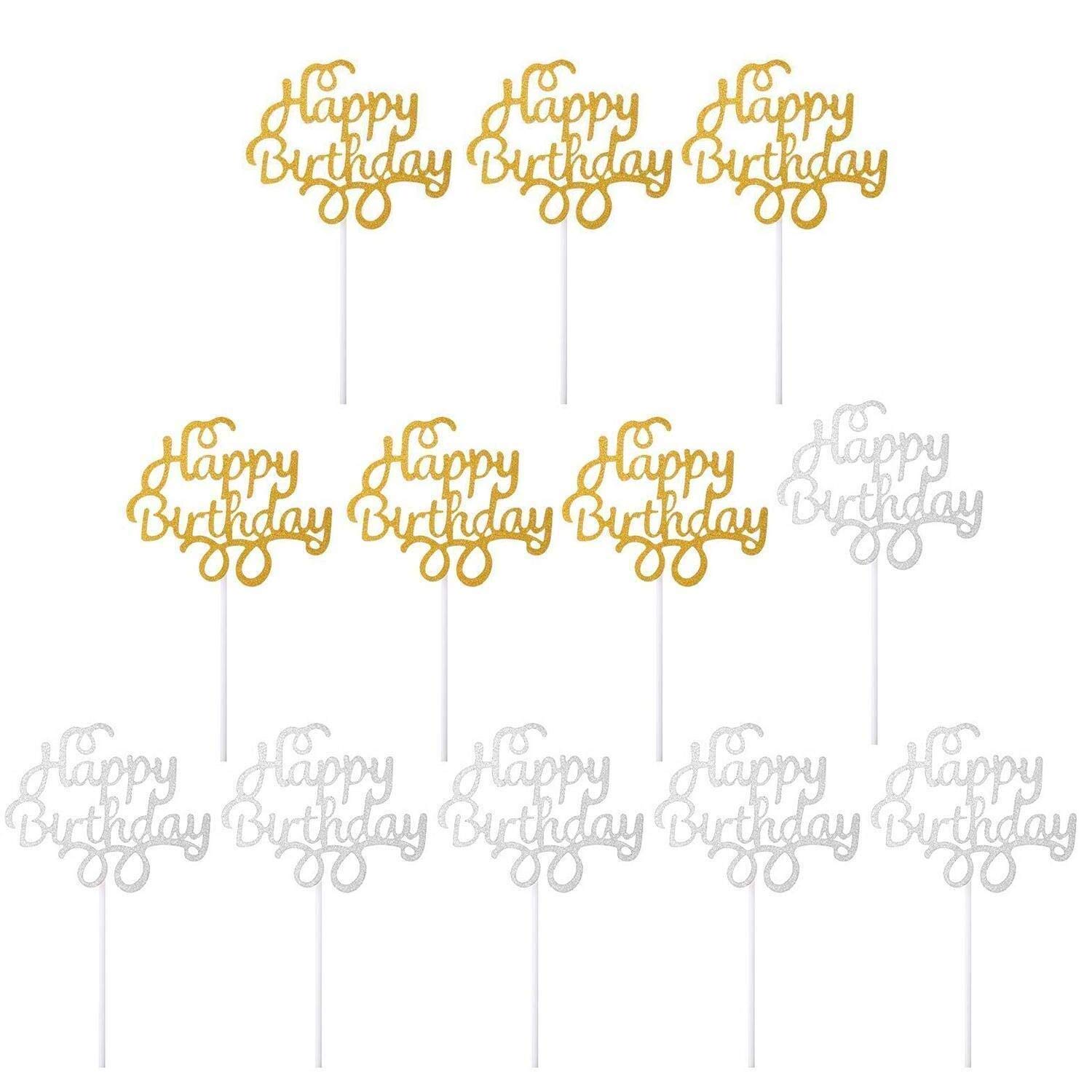 12 Pack Happy Birthday Cake Topper Birthday Party Decorations Amazon