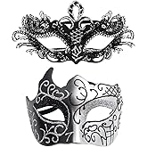 OIDEA Masquerade Mask Couples Set: Rhinestones Metal Cosplay Venetian Party Mask Halloween Costume Mardi Gras