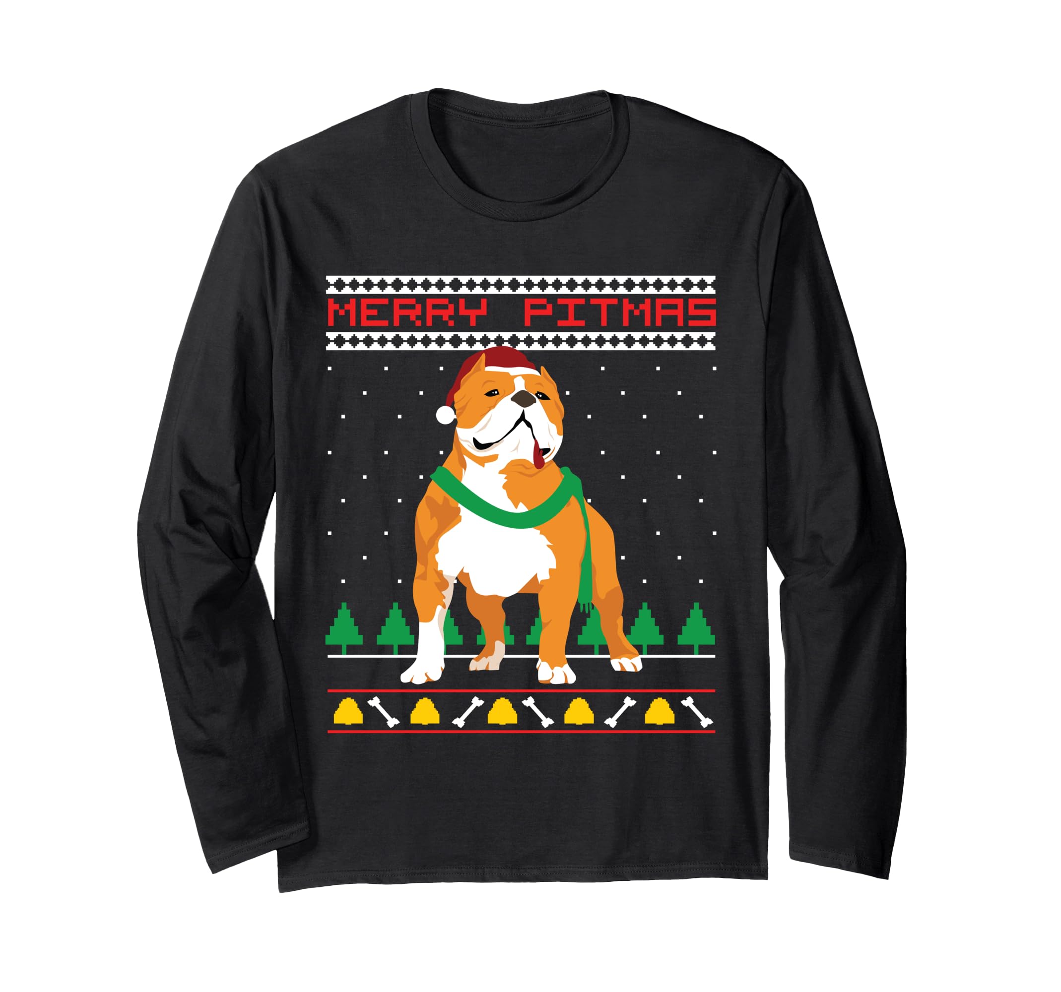 Merry Pitmas Pitbull Santa Claus Dog Ugly Christmas Sweater Long Sleeve T-Shirt