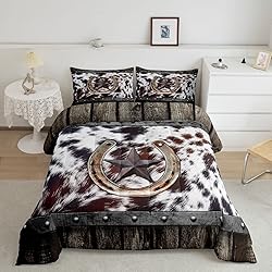 Brown Cowhide Bedding Set For Men Queen,Rustic