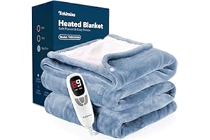 Yokimisu Heated Blanket Throw, 50x60 inches with 2 Wearable Buttons, Electric Blanket, 9 Heating Levels & 1-10H Auto Off & Fast Heating, for Office, Home, Sofa (Baby Blue)