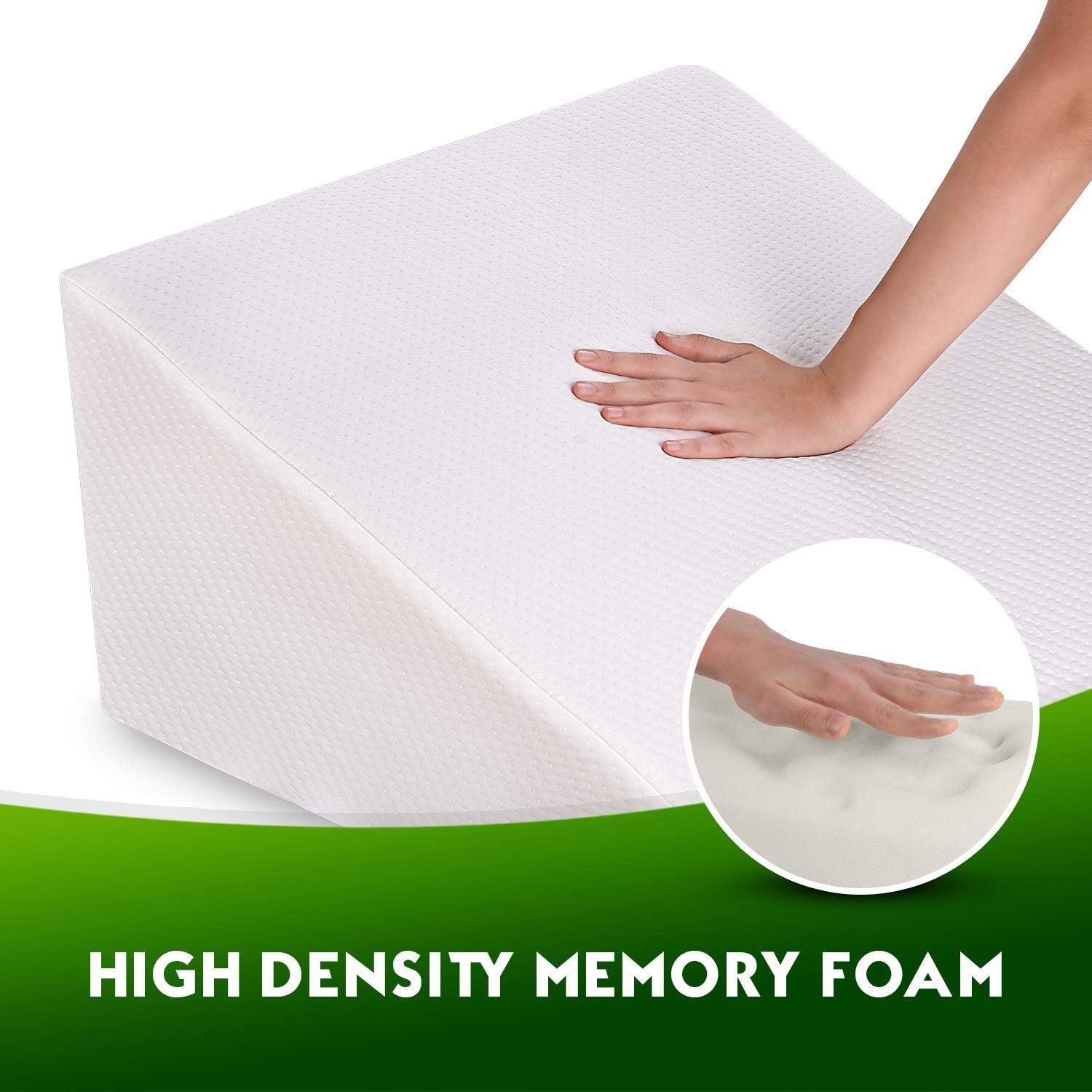 Bed Wedge Pillow with Memory Foam Top - Reduce Neck and Back Pain, Snoring, Acid Reflux and Respiratory Problems - Ideal for Sleeping, Reading, Rest or Elevation - Breathable and Washable Cover - 12in: Home & Kitchen