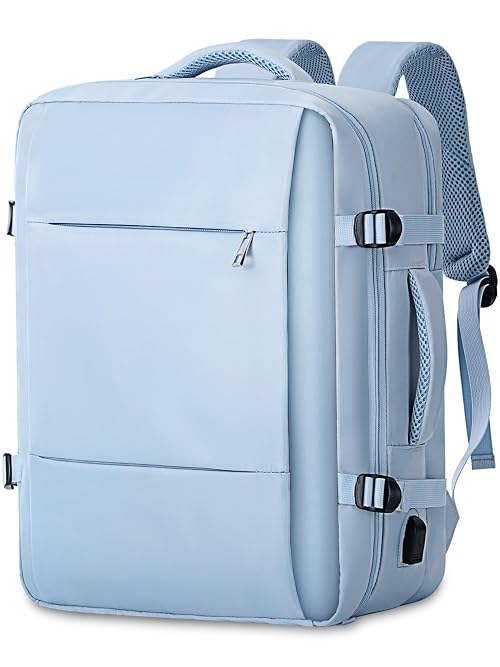 FIORETTO Mens Womens Cabin Bag 45x36x20 for New Easyjet, Waterproof Carry On Backpack for Airplanes, Travel Backpack Rucksack Underseat Luggage Travel Bag with Laptop Compartment Light Blue