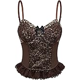 MakeMeChic Women's Cheetah Print Camisole Bow Knot Floral Lace Sleeveless Y2K Summer Tops