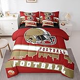 Erosebridal Football 7 Pcs Comforter Set Queen Football Fans Bedding for Men Footballs City Sheet Set Bed in A Bag Red Rugby Competition Room Decor Sports Ball Game Quilt