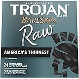 TROJAN BareSkin Raw Thin Condoms, Lubricated Condoms for Men, America’s Number One Condom Brand, 24 Count Pack