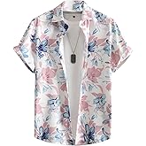 OYOANGLE Men's Short Sleeve Hawaiian Shirt Paisley Print Casual Button Down Aloha Shirt