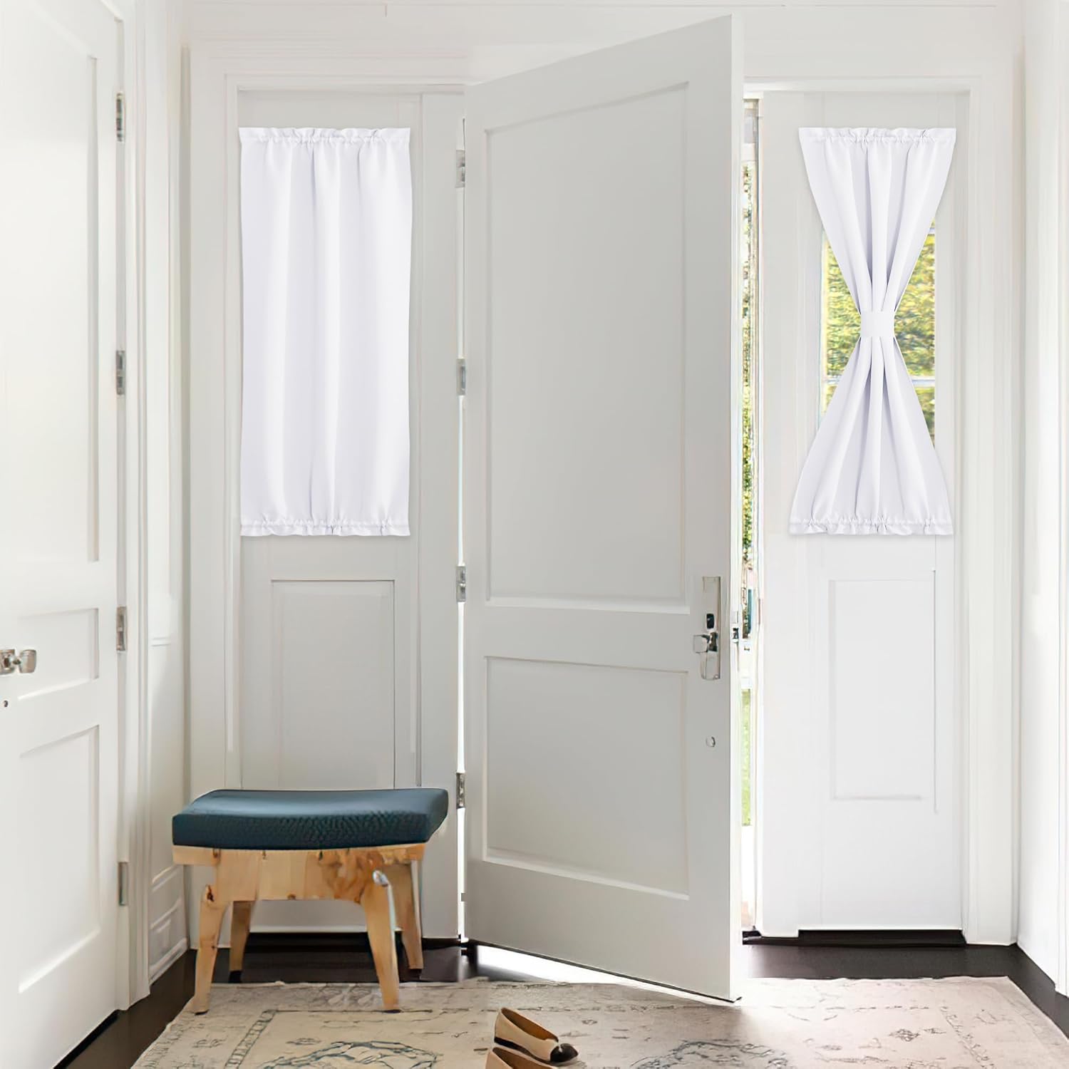 Outdoor Curtains - PONY DANCE Sidelight Curtains for Front Door - Privacy Door Window Curtains Thermal Insulate Covering for Patio Door Glass Door Front Door, 25 inch x 50 inches, Pure White, 1 Panel