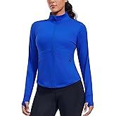 PINSPARK Women's Cropped Workout Jacket Lightweight Full Zip Running Jacket Comfy Slim Fit Athletic Jackets with Thumb Holes