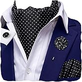 Hi-Tie Silk Ascot for Men Self Tie Men's Cravat and Flower Lapel Pin Handkerchief Cufflinks Set for Wedding Party