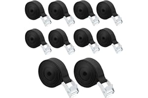 10 Pack Cam Buckle Tie Down Straps, 1 Inch x 16.4 Ft Lashing Straps Heavy Duty Cargo Straps with Metal Buckle for Kayak, Roof