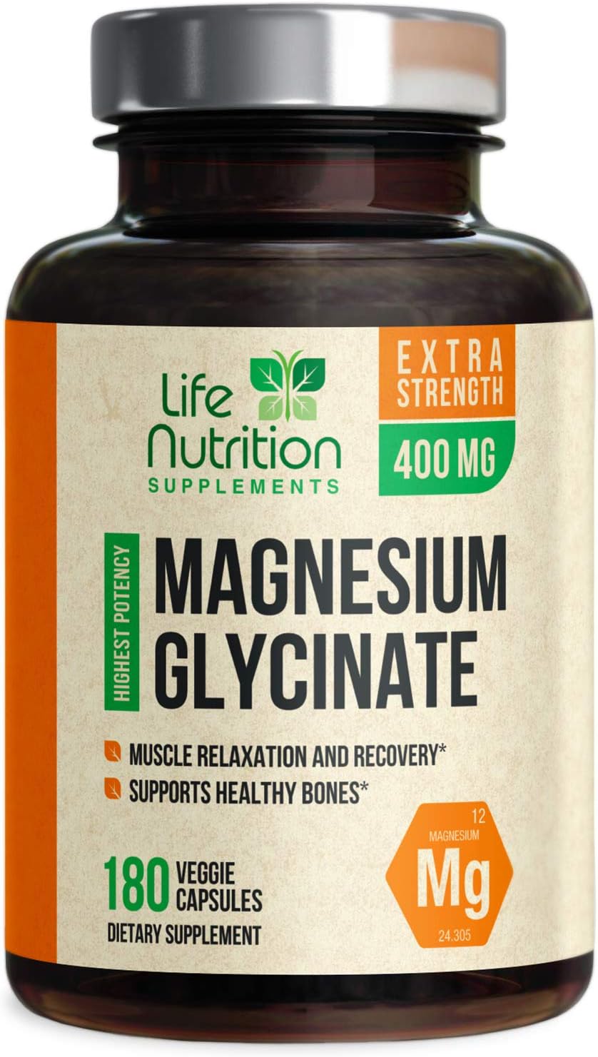 Magnesium Glycinate Capsules 400mg High Absorption Chelated by Life