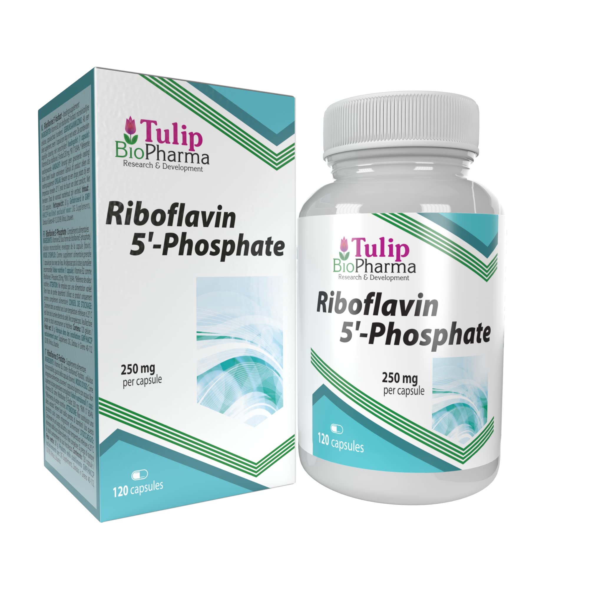 Tulip BioPharma Vitamin B2 (Riboflavin 5'-Phosphate) 250mg 120 Capsules, 3rd Party Lab Tested, High Strength Supplement, Gluten and GMO Free