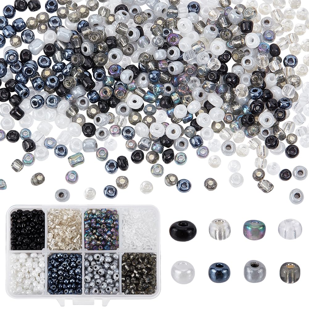 PH PandaHall 1 Small Box Mixed 6/0 Round Glass Seed Beads, Gray, 4mm, Hole: 1.5mm