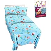 The Little Mermaid Twin Bedding Set for Toddlers - Bundle Includes Ariel Sheets with Flat Sheet, Fitted Sheet, and Pillowcase for Twin Bed Plus Stickers, More | Little Mermaid Bedroom Decor