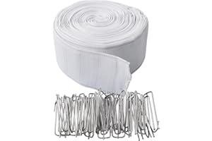 INCREWAY Curtain Pleat Tape, 12 Meters/13.12 Yards Pleater Tape for Curtains with 20 Pcs Stainless Steel 4 Prongs Curtain Pleat Hooks for Drapes for DIY Pinch Pleat Tape White