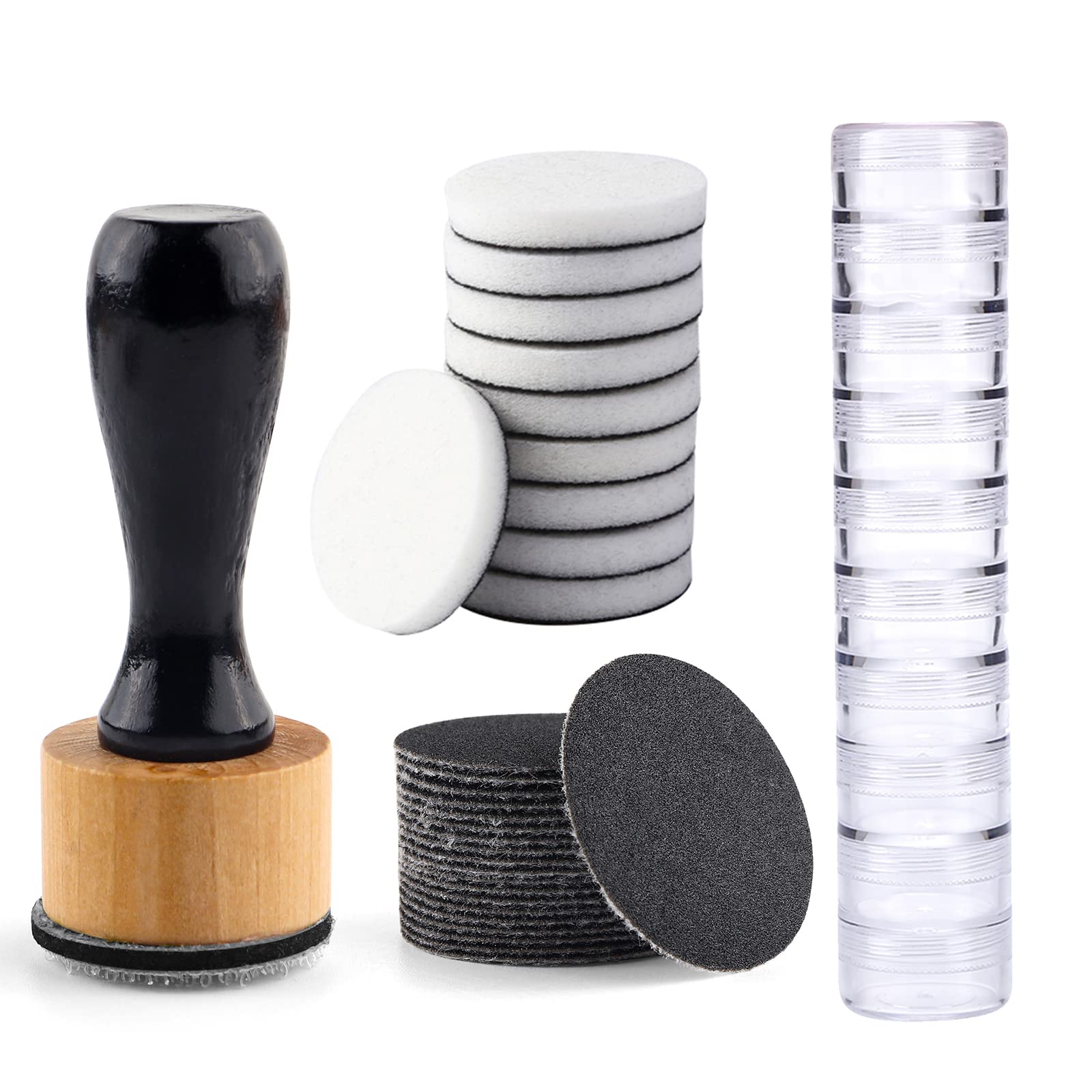 Briartw 41 PCS,Mini Ink Blending Tool,10pcs Flat Foams,20pcs Sanding Disks and 10pcs Round Stackable Jars Set,Medium-Grit Sandpaper Provides The Ideal Friction to Work On Cardstock, Chipboard, Wood — image 1