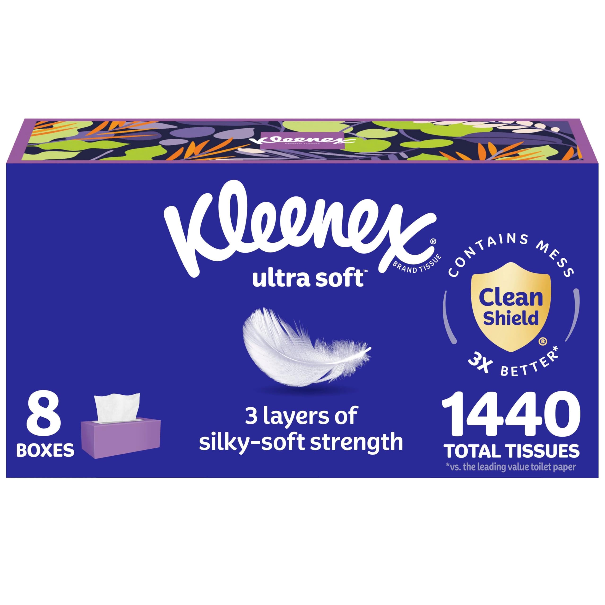 Kleenex Ultra Soft Facial Tissues, 8 Flat Boxes, 180 Tissues per Box