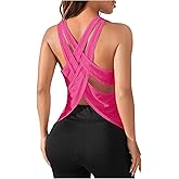 OYOANGLE Women's Sleeveless Workout Tops Racerback Athletic Loose Shirts Lightweight Yoga Gym Clothes Running Tank Tops