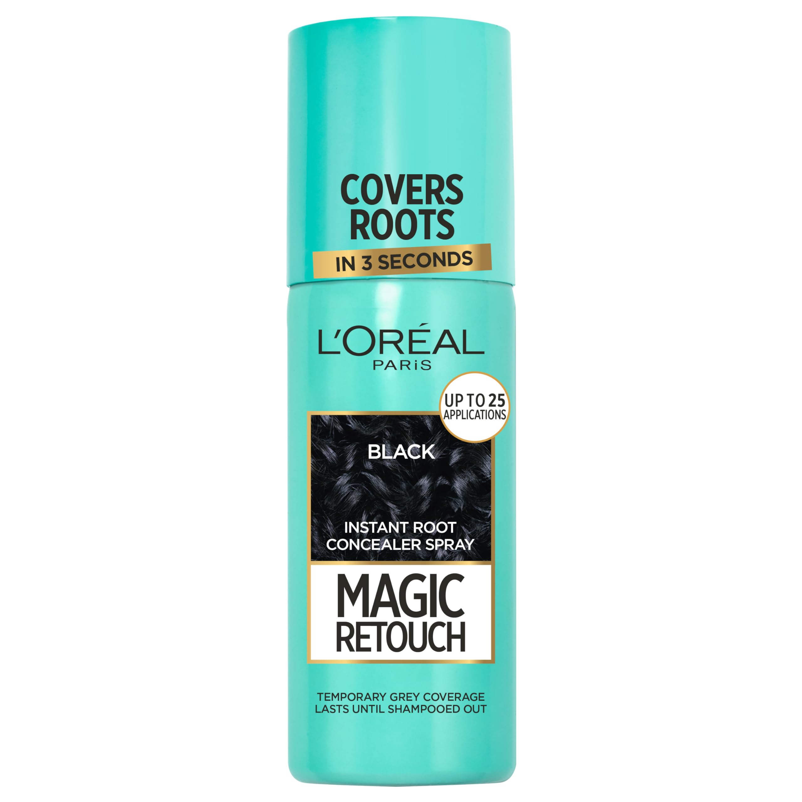 L'Oréal Paris Black Magic Retouch Hair Colour Root Concealer Spray (75ml), Instant 100% Grey Coverage & Flawless Blend, Quick & Easy Application